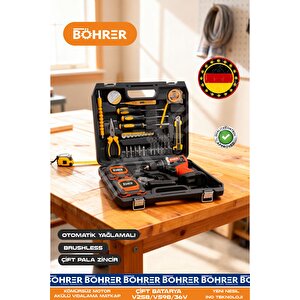 Profeyonel Penseli̇ + Full Set Yeni̇ Model Kömürsüz 36v 5ah Çi̇ft Batarya Şarjli Akülü Vi̇dalama Matkap