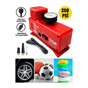 Pro Seri 220 Volt-12 Volt 250 Psi Psi Kompresör Lastik Hava Şişirme Oto Pompası Fişli Çakmaklıklı