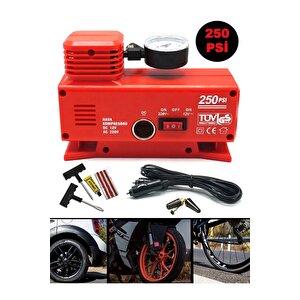 Pro Seri 220 Volt-12 Volt 250 Psi Psi Kompresör Lastik Hava Şişirme Oto Pompası Fişli Çakmaklıklı