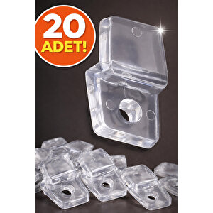 20 Ad. Şeffaf Plastik Ayna Tırnağı Cam Tutucu Duvara Ayna Sabitleme Aparatı Vida Dahil
