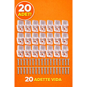 20 Ad. Şeffaf Plastik Ayna Tırnağı Cam Tutucu Duvara Ayna Sabitleme Aparatı Vida Dahil