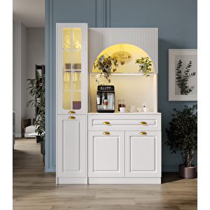 Guneystore Armoni Gold Midi Kahve Köşesi Sol Vitrinli Komple Mdf - Ücretsiz Montaj