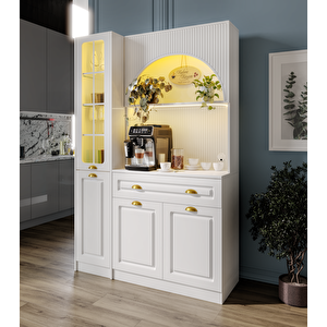 Guneystore Armoni Gold Midi Kahve Köşesi Sol Vitrinli Komple Mdf - Ücretsiz Montaj