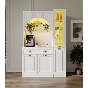 Guneystore Armoni Gold Midi Kahve Köşesi Sağ Vitrinli Komple Mdf - Ücretsiz Montaj