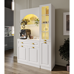 Guneystore Armoni Gold Midi Kahve Köşesi Sağ Vitrinli Komple Mdf - Ücretsiz Montaj