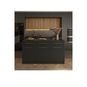 Afro Mutfak Adası -alt Modül-2 Çekmeceli 3 Kapaklı- 150 Cm Antrasit-tezgah Dahil - Antrasit