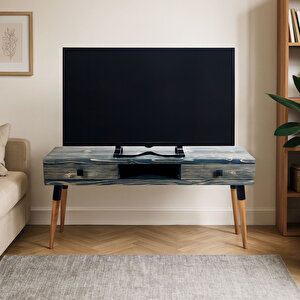 Masif Ahşap Tv Ünitesi 150 Cm – İskandinav Stil, Doğal, 2 Çekmeceli Ve 1 Raflı | Modest Tv-150 An