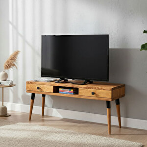 Masif Ahşap Tv Ünitesi 150 Cm – İskandinav Stil, Doğal, 2 Çekmeceli Ve 1 Raflı | Modest Tv-150 Tk