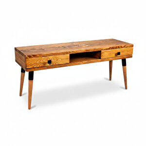 Masif Ahşap Tv Ünitesi 150 Cm – İskandinav Stil, Doğal, 2 Çekmeceli Ve 1 Raflı | Modest Tv-150 Tk