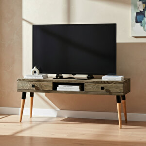 Masif Ahşap Tv Ünitesi 175 Cm – İskandinav Stil, Doğal, 2 Çekmeceli Ve 1 Raflı | Modest Tv-175 Cv Tk