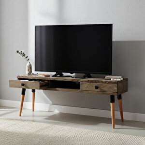 Masif Ahşap Tv Ünitesi 175 Cm – İskandinav Stil, Doğal, 2 Çekmeceli Ve 1 Raflı | Modest Tv-175 Cv Tk