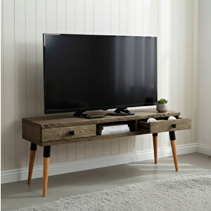 Masif Ahşap Tv Ünitesi 120 Cm – İskandinav Stil, Doğal, 2 Çekmeceli Ve 1 Raflı | Modest Tv-120 Cv Tk