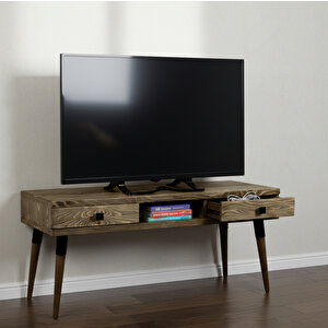 Masif Ahşap Tv Ünitesi 120 Cm – İskandinav Stil, Doğal, 2 Çekmeceli Ve 1 Raflı | Modest Tv-120 Cv