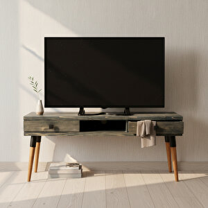 Masif Ahşap Tv Ünitesi 120 Cm – İskandinav Stil, Doğal, 2 Çekmeceli Ve 1 Raflı | Modest Tv-120 An