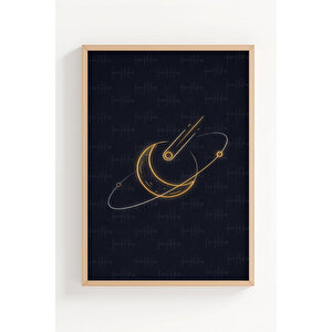Altın Çizgili Kozmik Gezegenler 2’li Ahşap Çerçeveli Tablo Seti 50x70 cm