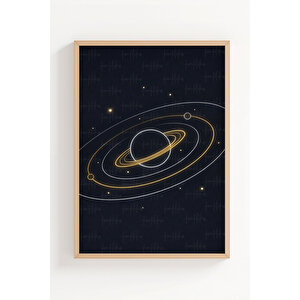 Altın Çizgili Kozmik Gezegenler 2’li Ahşap Çerçeveli Tablo Seti 50x70 cm