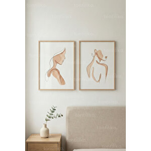 Zarif Figürler Minimal 2’li Ahşap Çerçeveli Tablo Seti 50x70 cm