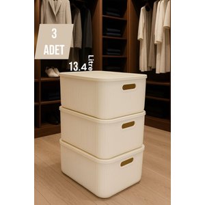 3 Adet Colors Krem 13 Lt Dolap İçi Düzenleyici Organizer Hobi Oyuncak Kutusu Kapaklı Saklama Kutusu