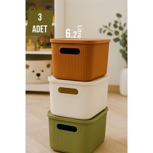Colors Mix 3 Adet 6 Lt Dolap İçi Düzenleyici Organizer Hobi Oyuncak Kutusu Kapaklı Saklama Kutusu
