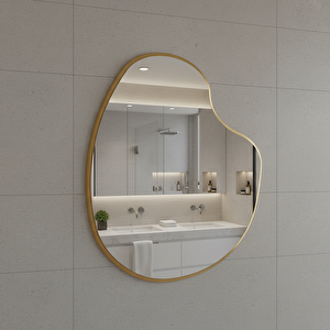 Modern Tasarım Organik Duvar Aynası – Siyah / Beyaz / Gold Çerçeveli 96x96 cm