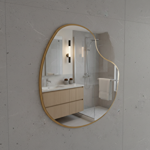 Modern Tasarım Organik Duvar Aynası – Siyah / Beyaz / Gold Çerçeveli 96x96 cm