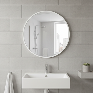 Modern Yuvarlak Ahşap Çerçeveli Ayna – 8 Farklı Boyut, 3 Renk Seçeneği 90x90 cm