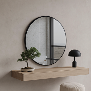 Modern Yuvarlak Ahşap Çerçeveli Ayna – 8 Farklı Boyut, 3 Renk Seçeneği 90x90 cm