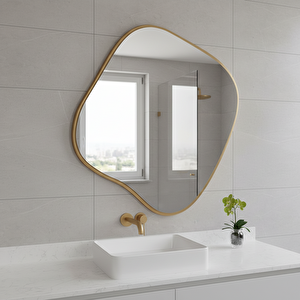 Modern Tasarım Organik Duvar Aynası – Siyah / Beyaz / Gold Çerçeveli 50x50 cm