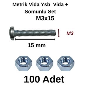 Tuğra Hirdavat M3x15mm Metrik Vida Ysb - Somunlu 100'lü Takım