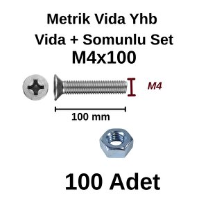 Tuğra Hirdavat M4x100mm Metrik Vida Yhb - Somunlu 100'lü Takım