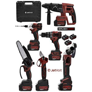 Profesyonel 21v 2.0ah Çantalı Kömürsüz Darbeli 6'lı Set - Kırmızı