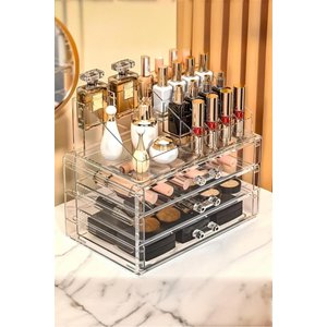 Ruby Şeffaf Organizer Set 3 Çekmeceli Mücevher Kutusu Ruj Düzenleyici Makyaj Organizeri