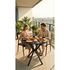 70 Cm Siyah Metal Ayak 2-3 Kişilik Yuvarlak Masa Mutfak Masası Balkon Masası Kafe Masası Ofis Masası