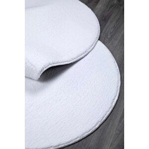 Vl Oval Comfort Overloklu Beyaz Peluş Halı 120x300 cm