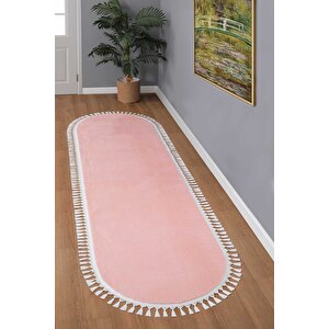 Vl Oval Comfort Overloklu Peluş Yolluk Halı Pembe 200x500 cm