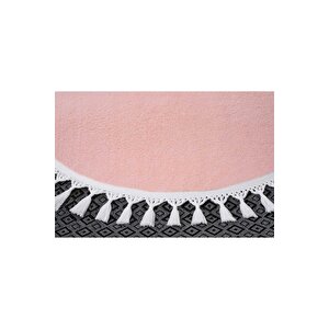 Vl Oval Comfort Overloklu Peluş Yolluk Halı Pembe 200x500 cm