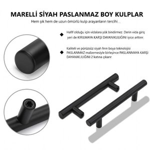 Marelli 96 Mm Si̇yah Paslanmaz Boy Kulp Mobilya Kulbu, Dolap Kulbu