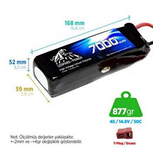 Leopard Power 7000 Mah 14.8v 4s 50c Şarjlı Li-po Lityum Polimer Lipo Batarya Pil T Plug