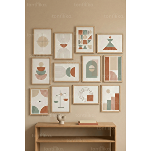 12 Parça Geometrik Modern Dekoratif Çerçeve Görünümlü Tablo Seti