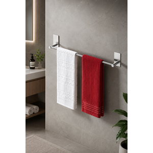 Banyo Havlu Askısı Paslanmaz Çelik KARE TASARIM HAVLULUK/ Yapışkanlı Sistem/ Tüm alanlara uyumlu