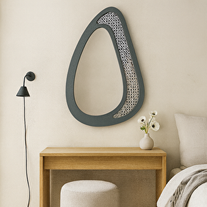 Retro Modern Dekoratif Ayna – Hasır Detaylı Özgün Tasarım – Pembe– 6 Boyut – Duvar Tipi Estetik Aksesuar 63x105 cm