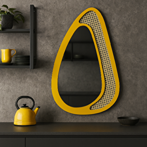 Retro Modern Dekoratif Ayna – Hasır Detaylı Özgün Tasarım – Sarı – 6 Boyut – Duvar Tipi Estetik Aksesuar 63x105 cm
