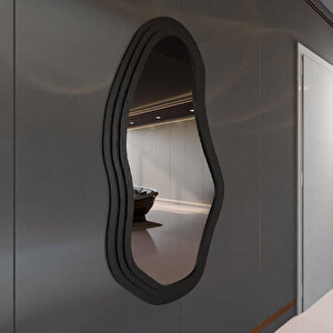 Organik Formlu Modern Dekoratif Ayna – 3 Katmanlı Ahşap Çerçeve – Gri – 4 Boyut – Duvar Tipi Tasarım Aksesuar 60x105 cm