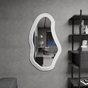 Organik Formlu Modern Dekoratif Ayna – 3 Katmanlı Ahşap Çerçeve – Gri – 4 Boyut – Duvar Tipi Tasarım Aksesuar 60x105 cm