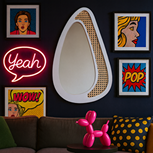 Retro Modern Dekoratif Ayna – Hasır Detaylı Özgün Tasarım – Beyaz – 6 Boyut – Duvar Tipi Estetik Aksesuar 68x113 cm
