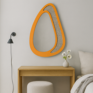 Retro Modern Dekoratif Ayna – Hasır Detaylı Özgün Tasarım – Turuncu – 6 Boyut – Duvar Tipi Estetik Aksesuar 53x88 cm