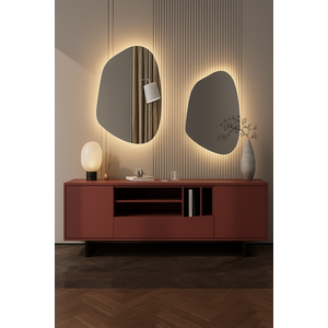 Asimetrik Led Aydınlatmalı Ayna – Touch Sensörlü, Dimmer Özellikli – Günışığı 3000k – Modern Duvar Dekoru 40x55 cm