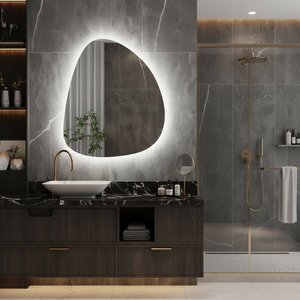 Asimetrik Led Işıklı Modern Ayna – Touch Sensörlü, Dimmer Özellikli – Beyaz Işık 6500k – 6 Boyut 80x93 cm