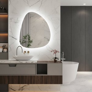 Asimetrik Led Işıklı Modern Ayna – Touch Sensörlü, Dimmer Özellikli – Beyaz Işık 6500k – 6 Boyut 80x93 cm