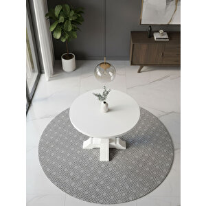 Orleans Fransız Still Yuvarlak Ahşap Yemek Masası 120x120 Beyaz